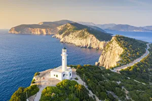 Aerial view of the lighthouse of Cape Lefkatas, Lefkada, Ionian Islands region, Greece