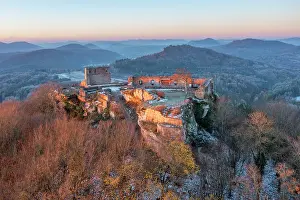 Deutsch Prints: Aerial view at Lindelbrunn castle in early morning light