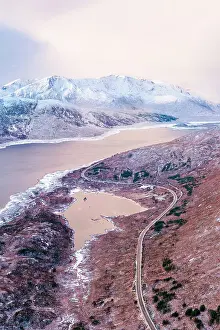 Highway Prints: Aerial view over Loch Cuaich along the north coast 500 driving route