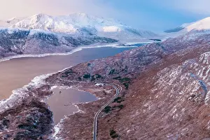 Highway Prints: Aerial view over Loch Cuaich along the north coast 500 driving route