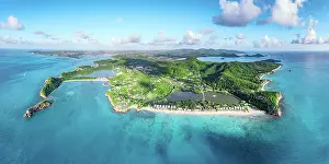 Leeward Islands Prints: Aerial view of luxury beach resort overlooking the coral reef