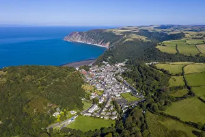 Aerial view of Lynton, Emoor National Park, North Devon, England