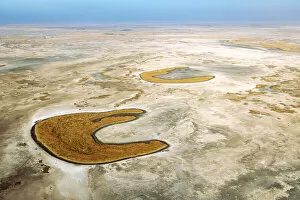 Images Dated 27th August 2021: Aerial view of Makgadikgadi Salt Pans, Botswana