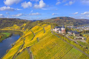 Aerial view at the Marienburg near Zell, Mosel valley, Rhineland-Palatinate, Germany