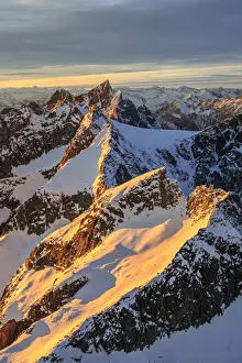 Val Masino Prints: Aerial view of Masino Valley at sunset Valtellina Lombardy Italy Europe