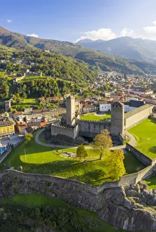 Promontory Prints: Aerial view of the medieval Bellinzona castles, Unesco World Heritage site
