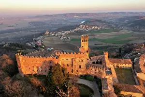 Castello Prints: Aerial view of the medieval town of Camino Monferrato and its castle