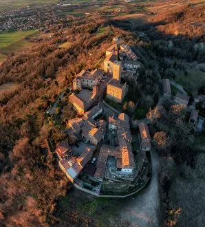 Castello Prints: Aerial view of the medieval town of Nazzano and its castle