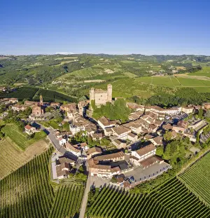 Aerial view of the medieval town of Serralunga d Alba and its castle