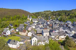 Aerial view on the medival village of Herrstein, Hunsruck, Rhineland-Palatinate, Germany