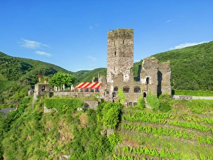 Beilstein Prints: Aerial view at Metternich Castle, Beilstein, Moselle Valley, Rhineland-Palatinate, Germany