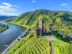 River Mosel Prints: Aerial view at Metternich Castle, Beilstein, Moselle Valley, Rhineland-Palatinate, Germany