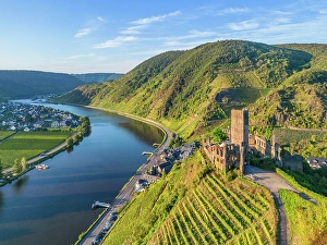 River Mosel Prints: Aerial view at Metternich Castle, Beilstein, Moselle Valley, Rhineland-Palatinate, Germany
