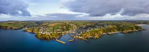 Mevagissey Prints: Aerial view over Mevagissey, Cornwall, England