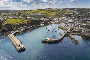 Images Dated 28th May 2021: Aerial view of Mevagissey harbour on a sunny spring day, Mevagissey, Cornwall, England