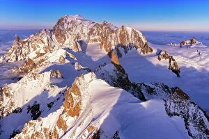Summit Prints: Aerial view of Mont Blanc during sunrise, Courmayeur, Aosta Valley, Italy