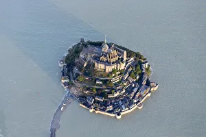 Manche Prints: aerial view of Mont Saint Michel at high tide, Manche, France