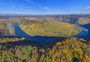 Aerial view at the Mosel horseshoe bend near Zell, Mosel valley, Rhineland-Palatinate Aerial view at the Mosel horseshoe bend near Zell, Mosel valley, Rhineland-Palatinate