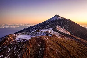 Aerial view of mount Teide and the Pico Viejo at dusk. Teide National Park
