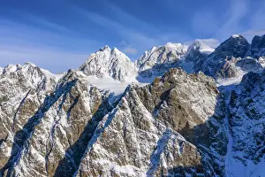 Bernina Group Prints: Aerial view of Musella peaks and in background Bernina Group, Valmalenco, Valtellina