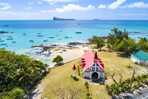 Mauritian Prints: Aerial view of Notre Dame Auxiliatrice church, Cap Malheureux, Riviere du Rempart