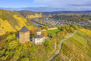 Kobern Gondorf Prints: Aerial view at the Oberburg and Matthias chapelle, Kobern-Gondorf, Mosel valley