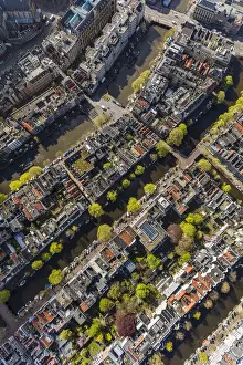 Canals Prints: Aerial view of the Old City Centre Amsterdam, Netherlands