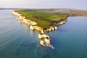 Aerial view of Old Harry Rocks, Handfast Point, Isle of Purbeck, Jurassic Coast, Dorset
