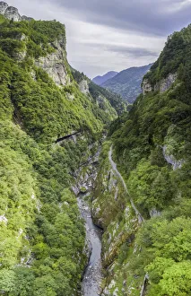 Aerial view of the old road of Via Mala di Scalve, Dezzo di Scalve, Val di Scalve
