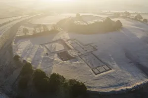 Wiltshire Prints: Aerial view of Old Sarum on a frosty morning