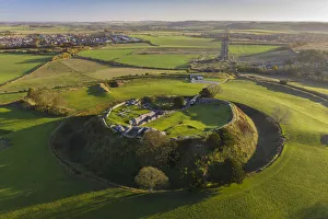 Wiltshire Prints: Aerial view of Old Sarum, Salisbury, Wiltshire, England. Autumn (November) 2021