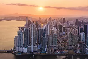 Panama City Gallery: Aerial view of Panama City skyscrapers at sunset. Panama City, Panama, Central America