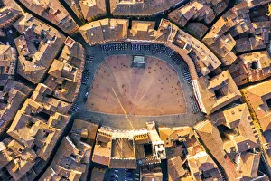 Aerial view of Piazza Del Campo and Siena old town. Siena, Tuscany, Italy, Europe Aerial view of Piazza Del Campo and Siena old town. Siena, Tuscany, Italy, Europe