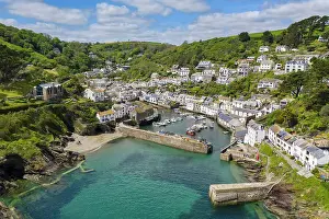 Mavic Prints: Aerial view of the picturesque Cornish harbour fishing village Polperro