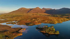 Aerial View over Pine Island on Derryclare Lough, Connemara, County Galway, Ireland