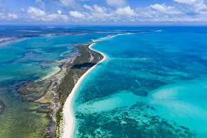 Images Dated 29th April 2020: Aerial view of Pink Sand Beach and crystal sea, Barbuda, Caribbean