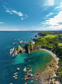 Asturias Prints: Aerial View Above Playa del Silencio, Asturias, Northern Spain