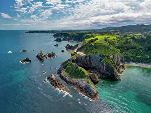Asturias Prints: Aerial View Above Playa del Silencio, Asturias, Northern Spain