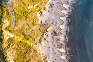 Aerial view of playa del Silencio (beach of silence) at sunset