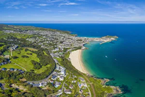 Holiday Home Prints: Aerial view over Porthminster beach, St. Ives, Cornwall, England