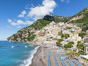 Campania Prints: Aerial View Positano, Amalfi Coast, Campania, Italy