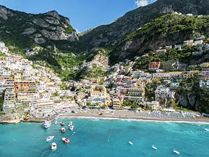Sorrento Prints: Aerial View Positano, Amalfi Coast, Campania, Italy