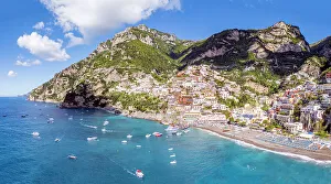 Campania Prints: Aerial View Positano, Amalfi Coast, Campania, Italy