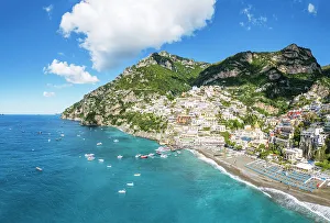 Sorrento Prints: Aerial View Positano, Amalfi Coast, Campania, Italy