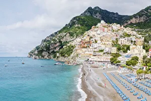 Sorrento Prints: Aerial View Positano, Amalfi Coast, Campania, Italy