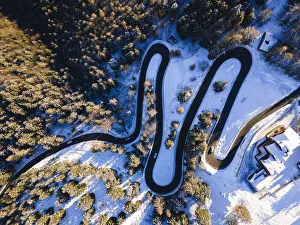 Drone Point Of View Prints: Aerial view from Presolanapass road in Bergamo province, Lombardy, Italy, Europe