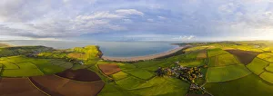 Aerial view over Putsborough beach towards Woolacombe, Morte Bay, North Devon, England