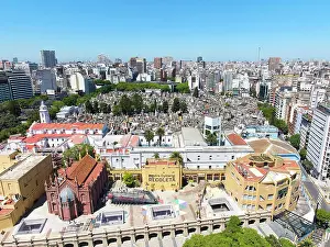 Recoleta Prints: Aerial view of the Recoleta Cemetery and the Basilica Nuestra Senora del Pilar Church