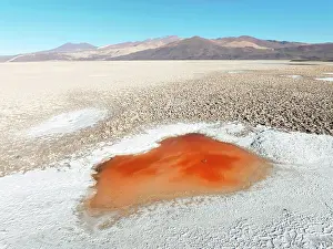 Cordillera Prints: Aerial view of a red lagoon in the Antofalla Salt Flat (Salar de Antofalla)