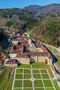 Graz Prints: Aerial view of Rein Abbey, Gratwein, Styria, Austria